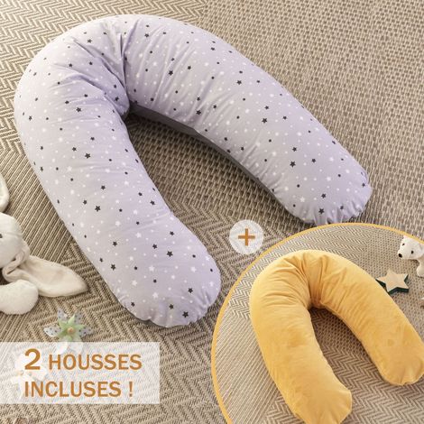 Pack Coussin de Maternité XXL - 2 Housses incluses : Étoile Gris & Jaune Doux - Grossesse, Maternité et Allaitement