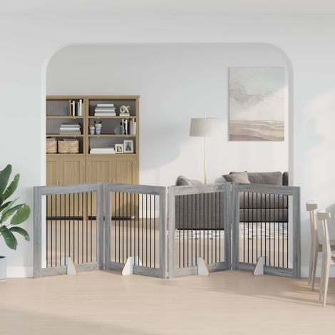 vidaXL Puerta para perros plegable con soportes 4 uds. Sonoma gris (1/5)