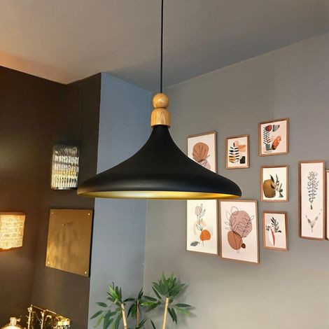 Suspension Luminaire Champion-XL Industrielle en Métal Noir Peint à la Main – Lustre Vintage E27 Ø45 cm pour Salon, Chambre ou Salle à Manger (1/5)