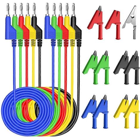 Câble flexible empilable de fiches bananes de 4 mm, cordons de test électriques avec 10 pinces crocodiles en cuivre de protection (1/5)