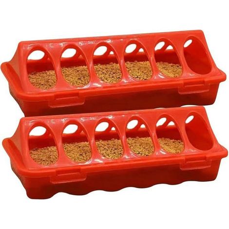 2 Pieces Mangeoire Poule 6 Emplacements Distributeur deau De Poulet pour Pigeon Perroquets Poussins Caille Canard Rouge MANGEOIRE