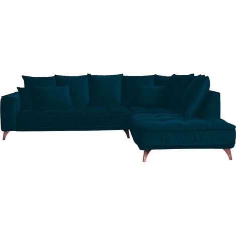 Canapé Velours Angle Droit Bleu Altamo - 4 Places (1/4)