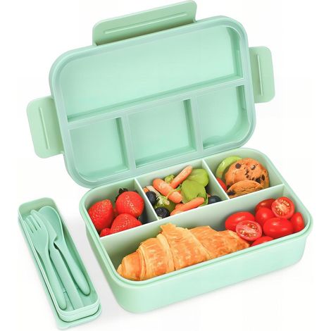 Bugucat Brotdose Kinder Lunchbox mit 4 Fächern 1300ML Auslaufsicher Grün (1/5)
