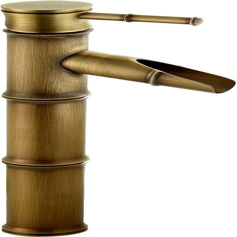 Robinet Salle Bain Bambou Haut, Mitigeur Cascade Lavabo Robinet de Lavabo Mitigeur, Robinetterie Monotrou Eau chaude et froide Disponible, 3 Joints Break Mouth (1/5)
