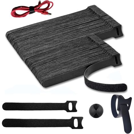 100 Stück Klett Kabelbinder, 10/15cm Klettband, Wiederverwendbare Klett-Kabelbinder, Klettverschluss Band, Verstellbare Kabelklettbänder, für TV/PC-Kabel und Schreibtischorganisation, Schwarz (1/4)