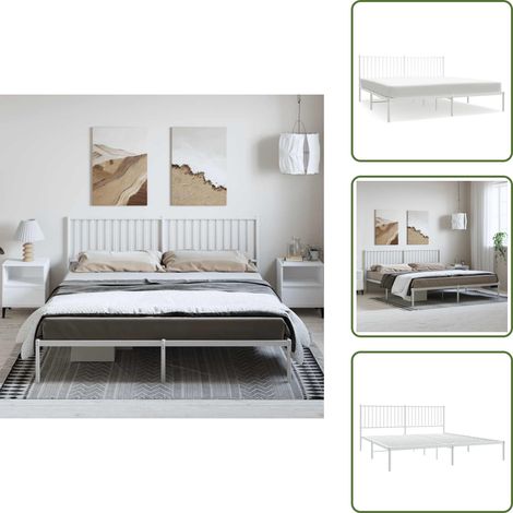 Bettgestell mit Kopfteil Metall Weiß 183x213 cm - Bettestel - Doppelbett - Metallbett - Weißes Bett - Boxspringbettfundament (1/5)