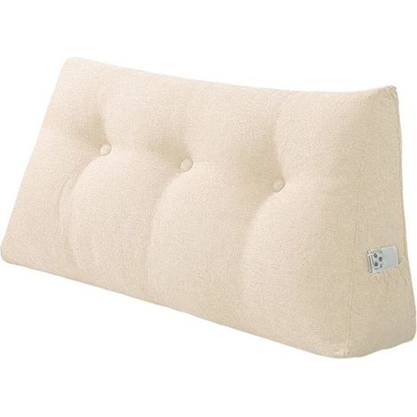 Coussin de Lecture,100cm Coussin Canapé Triangulaire avec Housse Amovible, coussins de Lit Lin,Support de Dossier et de Dos,Beige (1/5)