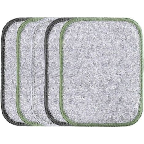 Lot de 5 torchons en fil métallique anti-rayures, chiffon de nettoyage à double usage, extérieur texturé solide, design sûr pour usage sec et humide, pour ustensiles de cuisine, grill, four, évier, 16 (1/5)