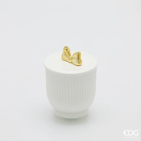 EDG Enzo De Gasperi Candela di Natale Fiocco con Vaso H 13 Cm D 9 Cm Frangipani Bianco Oro