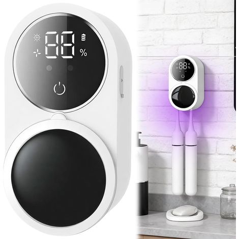 Porte Brosse à Dents Désinfectante UV, Porte Brosse à Dents Mural avec Désinfectant UV Intégré et Séchage, Stérilisation Automatique Toutes Les 3 Heures (1/5)