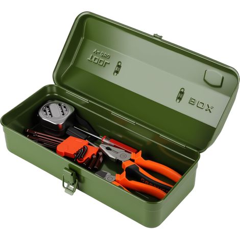 Boîte à Outils Vide, Boîte à Outils Portable en Acier Coffre à Outils Multifonction, avec Poignée et Verrou Sécurisé, pour Stockage D'outils ou D'artisanat (37×16×12 Cm) (Vert) (1/5)