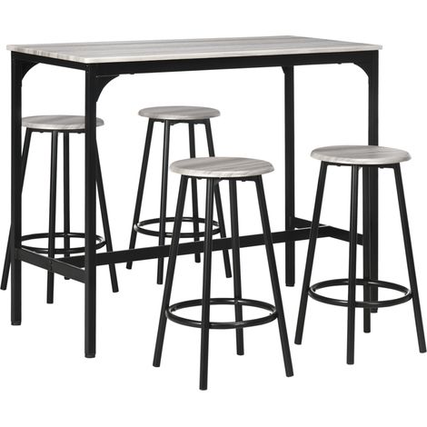 Tavolo alto con 4 sgabelli, 5 pezzi, MDF e metallo, grigio, stile industriale (1/5)