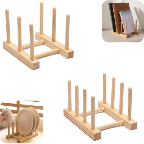 Étagères en bois lot de 2 - porte-bols, range-livres et présentoirs pour cuisine et salon, brun (1/5)