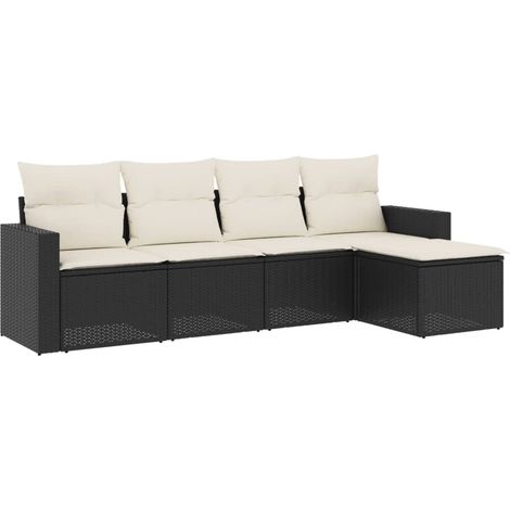 Set Divani da Giardino 5 pz Salotto da Giardino con Cuscini in Polyrattan Nero (1/5)