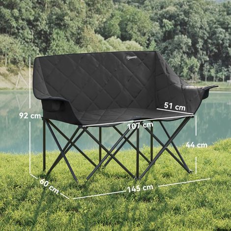 Chaise de camping pliante 2 places avec sac isotherme et housse de transport, chaise pliante d'extérieur, capacité de charge jusqu'à 250 kg, robuste, légère, rembourrée, chaise de pêche, chaise de jar (1/5)