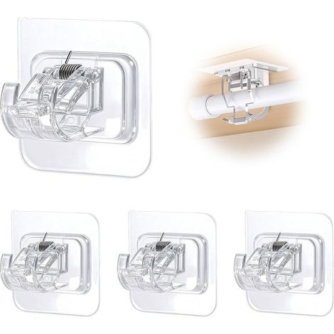 Verstellbare, selbstklebende, transparente Gardinenstangenhalterung, 4er-Set Gardinen-/Handtuchstangenhalter für Wohnzimmer/Küche (1/5)