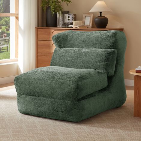 Canapé relax convertible multipositions, chaise longue de sol pliable, garnissage en coton chenille doux, fauteuil de détente ergonomique (1/3)