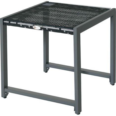 Table basse de jardin avec plateau en verre trempé et rotin idéal pour aménager votre terrasse, balcon ou jardin, alliant confort et durabilité pour vos moments de détente en extérieur