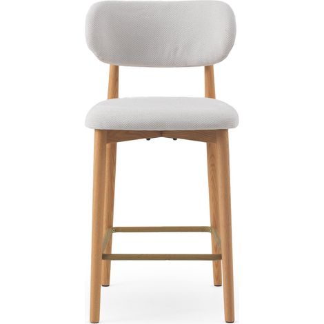 Set 2 taburetes con respaldo de madera de roble natural tapizado en blanco (1/4)