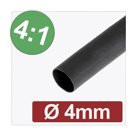 QUADRIOS 24CA296 GAINE THERMORÉTRACTABLE AVEC COLLE NOIR 4 MM TAUX DE RETREINT:4:1 MARCHANDISE VENDUE AU MÈTRE