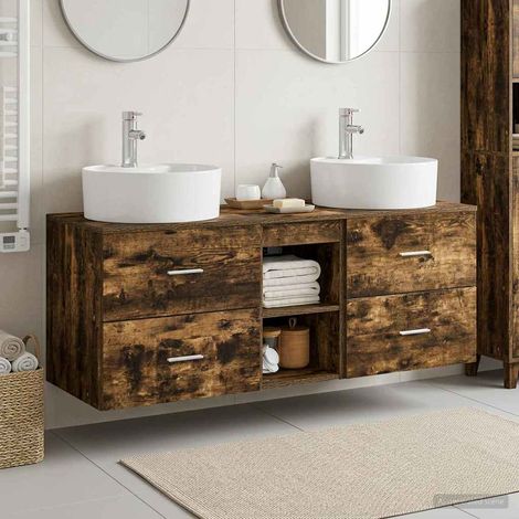 Set di Armadi da Bagno 3 pz Rovere Fumo 49,5 x 44,5 x 65 cm vidaXL (1/5)