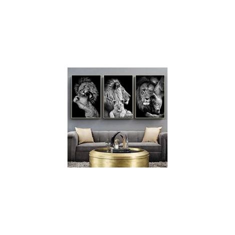 Famille de Lions Afrique Peinture Noir et Blanc Toile Peinture Affiche Decoration Murale Tableau Art, Impression sur Toile Chambre Maison Decor Murale Art sans Cadre (B,3X30X40CM) (1/5)