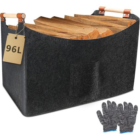 Panier en feutre XXL bois pour cheminée - Grand panier pliable avec poignée (1/5)