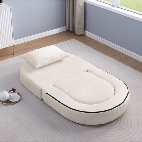 Sillón convertible plegable 101x90x41 cm beige con cojín, tapizado textil, MEUBLIV (1/4)