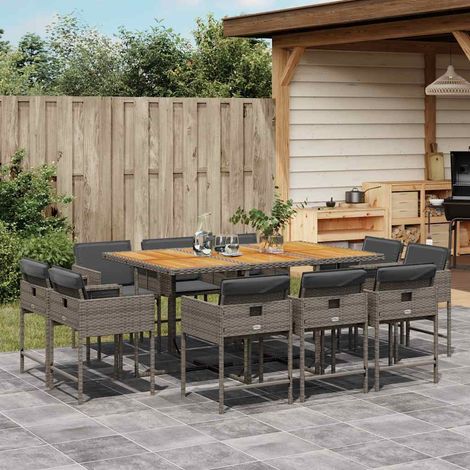 11-tlg. Garten-Essgruppe mit Kissen Grau Poly Rattan (1/5)