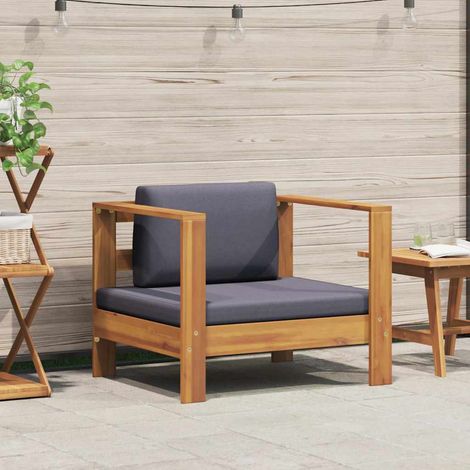 Chaise de jardin avec coussin-Chaise de terrasse-Chaise d'extérieur Gris foncé Bois d'acacia solide (1/5)