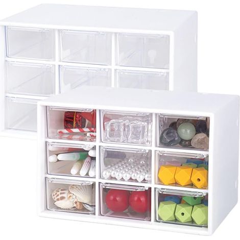 Storage Boxes for Crafts, Drawer and Desk Organizer with Drawers and Mini Removable Clear and White Box (1/4)
