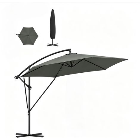 Parasol déporté pliable en métal et polyester, 310x310 cm, couleur gris foncé, avec housse de protection (1/5)