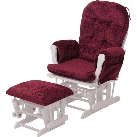 [NEUWERTIG] Relaxsessel HHG-009, Schaukelstuhl Schwingstuhl mit Hocker Stoff Chenille (465g/m²) Öko-Tex bordeaux, Gestell weiß