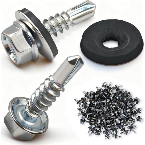 130 PCS Vis Autoforeuse Metal,Vis Autoperforante Inox Bac Acier Toiture Vis à tôle hexagonales Avec Rondelle D'étanchéité,4,8 x 19 mm,pour Tole Acier, Bride de Fixation, Matériel de Construction (1/5)