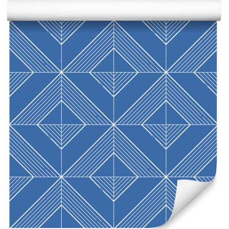 Papel pintado geométrico con rombos en color azul, con detalles sutiles, 50x1000 cm. (1/5)