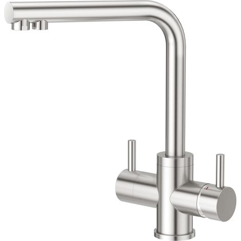 Robinet Cuisine Osmose 4 Voies, Robinet Cuisine Osmoseur avec Soda,Haute Pression, Mitigeur Cuisine Trois Voies Pivotant à 360°, Robinet Évier de Cuisine avec Sortie Eau Filtrée,Acier Inoxydable (1/5)