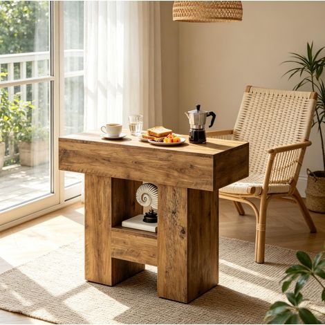 Tavolino stretto con ripiano aperto 80 x 30 x 65 cm in MDF marrone OKWISH (1/5)