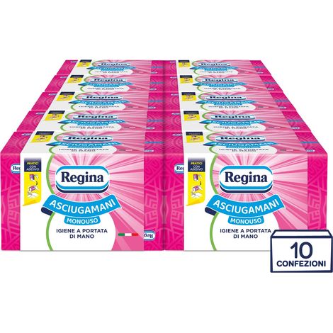Regina Asciugamani Monouso – 10 Confezioni da 100 Servizi ciascuna, Asciugamani Usa e Getta Pratici ed Igienici, 100% Cellulosa FSC, Biodegradabili, Confezione Dispenser (1/5)