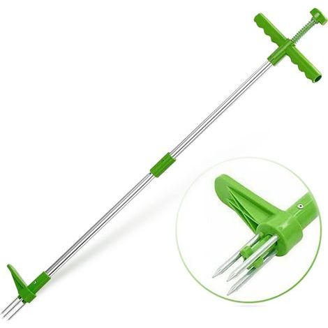 Arracheuse de mauvaises herbes, outil à main debout pour le désherbage, outil de désherbage de jardin de 99 cm de long avec 3 griffes en acier inoxydable, pédale robuste et ramassage p (1/5)