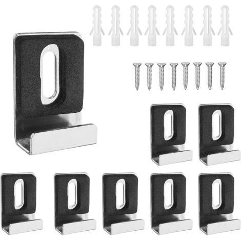 Carré Support Miroir, 8 Pièces Argent Mirror Clips, Acier Inoxydable en Forme de U Kit Fixation Miroir, avec Vis et Tube D'expansion pour Cadres Photo, Miroirs, Panneaux D'affichage (1/4)