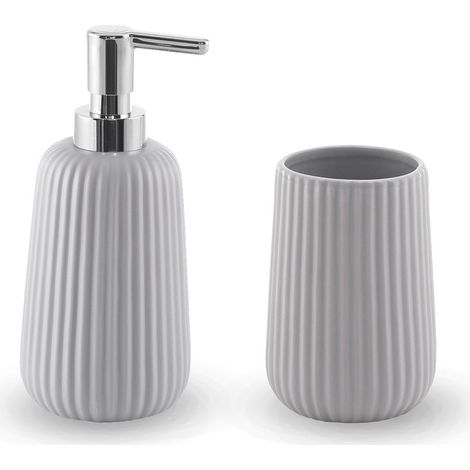 Badaccessoires Set In Grauer Farbe Bestehend Aus Seifenspender Und Zahnbürstenhalter  Dory