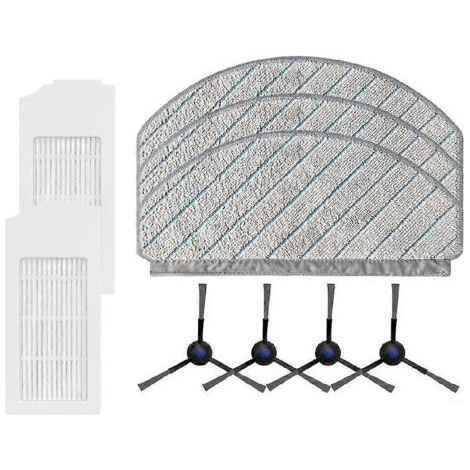 Pi��ces de rechange et accessoires pour aspirateurs Ecovacs Deebot N20 / N20 Plus / N20 Pro Plus : filtres HEPA, brosse lat��rale et chiffon de nettoyage.