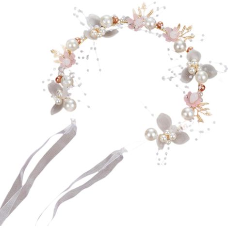 Blumenmädchen-Kopfschmuck, Blumenmädchen-Tiara  Elegante handgefertigte Perlenkronen-Blumen-Tiara für Mädchen,Verstellbares, multifunktionales Stirnband für Blumenmädchen, tragbares (1/5)
