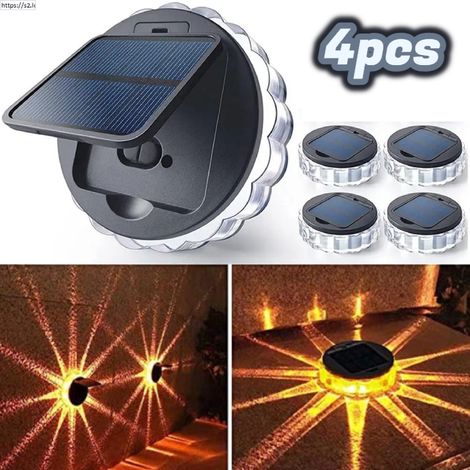 3 Mode Solar Wall Light, Dynamic Rotating Light, Outdoor Lighting, Garden Decor, Outdoor Step Lamp, Garden Fence Post (4 Pack/Warm White) (1/5)