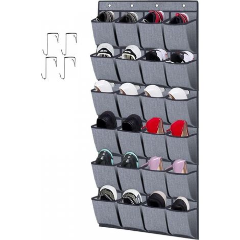 Range-chaussures à suspendre sur la porte 24 Poches, Stockage de Chaussures, Pliable Collection de Chaussures Sac de Rangement Organisateur avec Crochets, Gris en Lin (1/5)