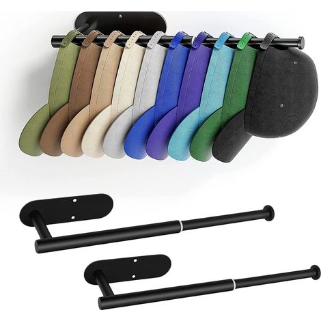 CCYKXA 2 Pack Hat Rack for Baseball Caps, Retractable Stainless Steel Wall Mounted Baseball Cap Organizer Holds 20 Caps, Drilled/Strong Adhesive Wall Mounted Hat Holder for Closet Door, Hats ...