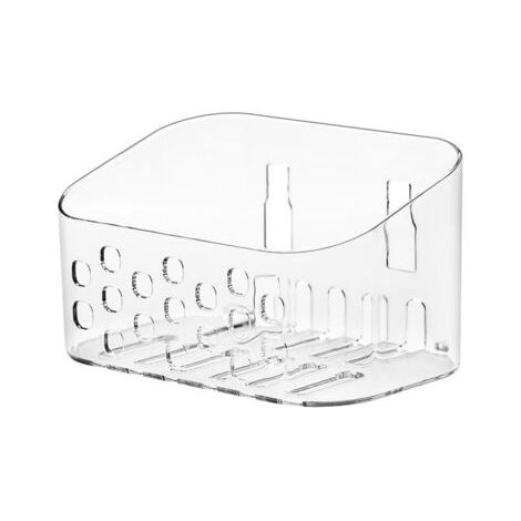 Petit panier de douche mural sans perçage pour salle de bain et cuisine, plastique transparent (1/4)