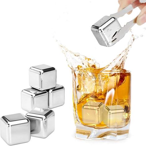Whiskey Stones - Stainless Steel Cooling Cubes - For Whiskey Cognac Spirits - Reusable Non-Diluting Ice Alternative - Pack Of 8 (1/5)