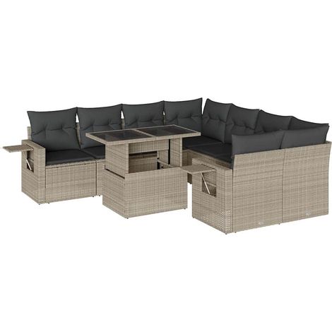 Maison Exclusive - Set muebles jardín 9 pzas y cojines ratán sint (1/5)