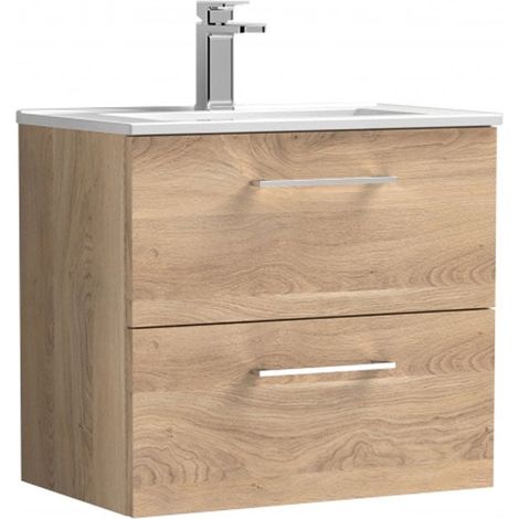 Nuie Arno Wall Hung 2-Drawer Vanity Unit with Basin-2 600mm Wide - Bleached Oak (1/5)